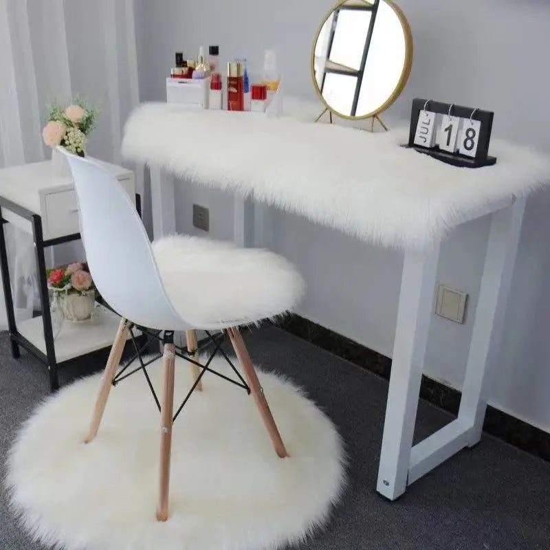 Bureau Tapis Rond Shaggy Blanc
