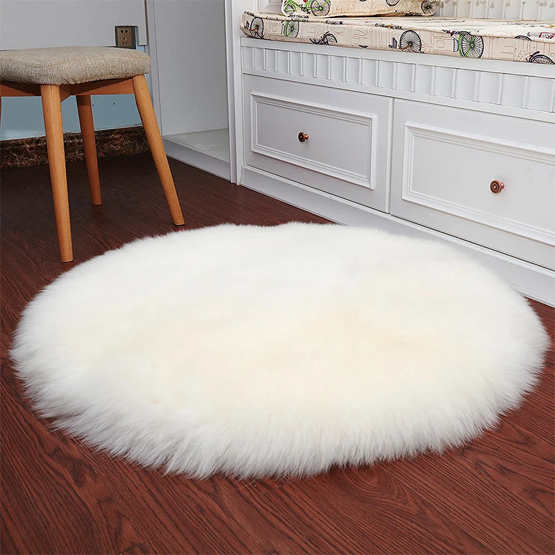 Tapis Rond Poil Long Blanc