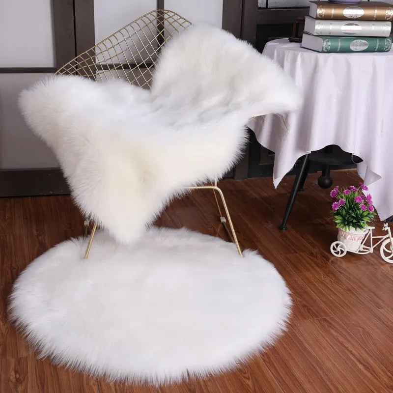 Tapis Rond Poil Long Blanc
