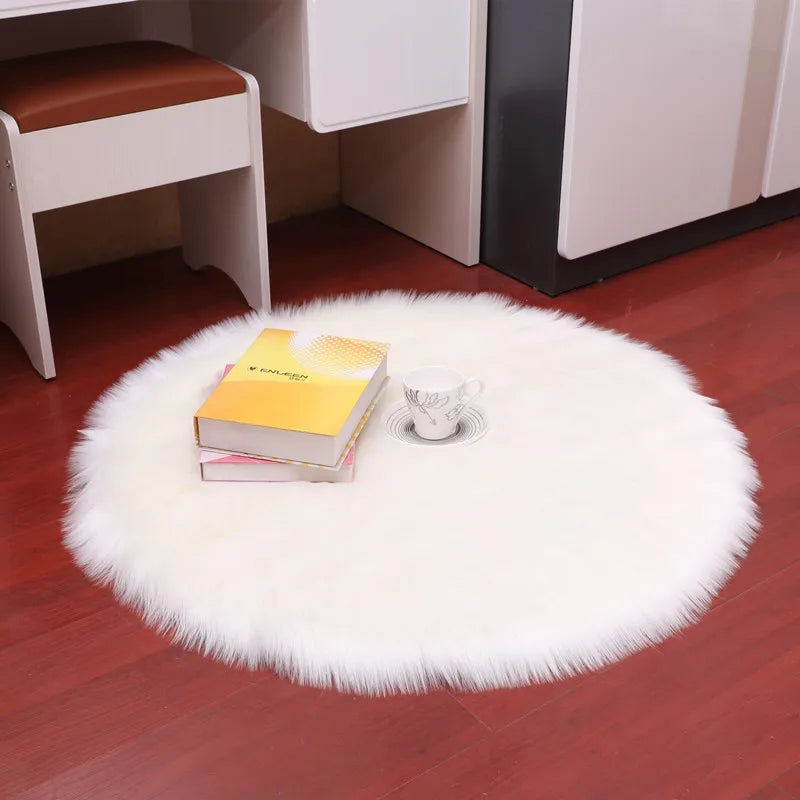 Tapis Rond Poil Long Blanc