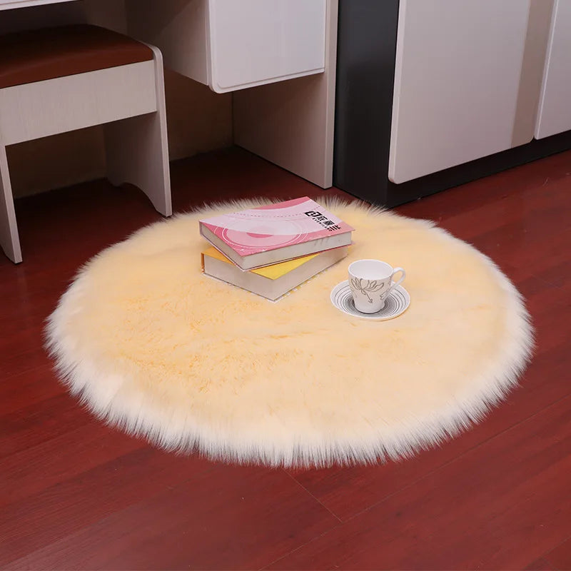 Tapis Rond Poil Long Crème