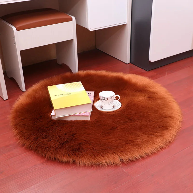 Tapis Rond Poil Long Marron