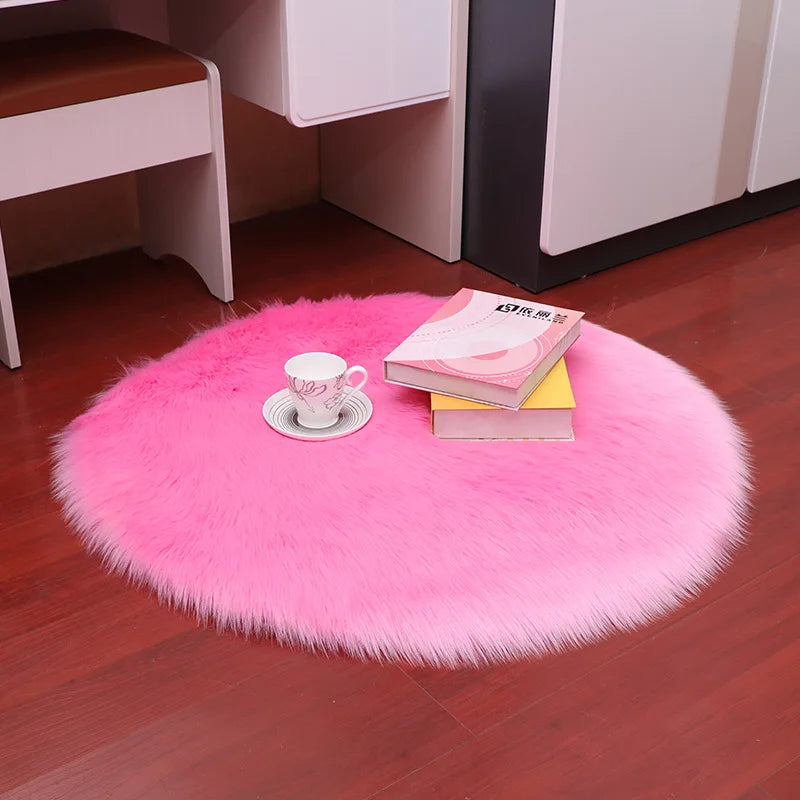 Tapis Rond Poil Long Rose