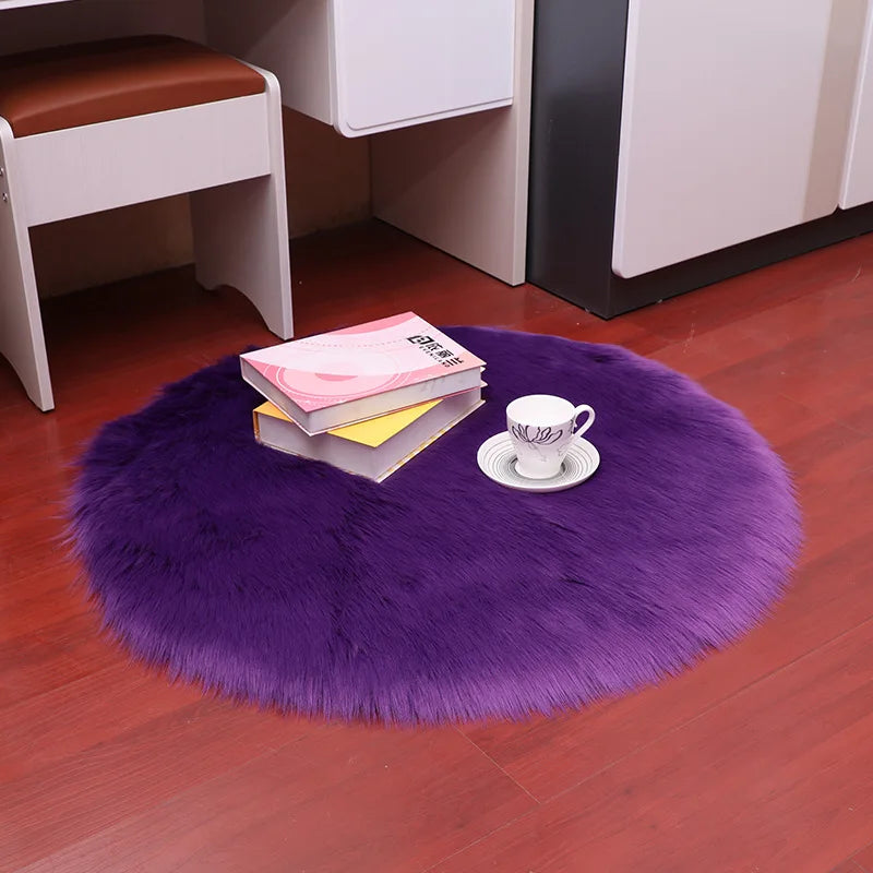 Tapis Rond Poil Long Violet