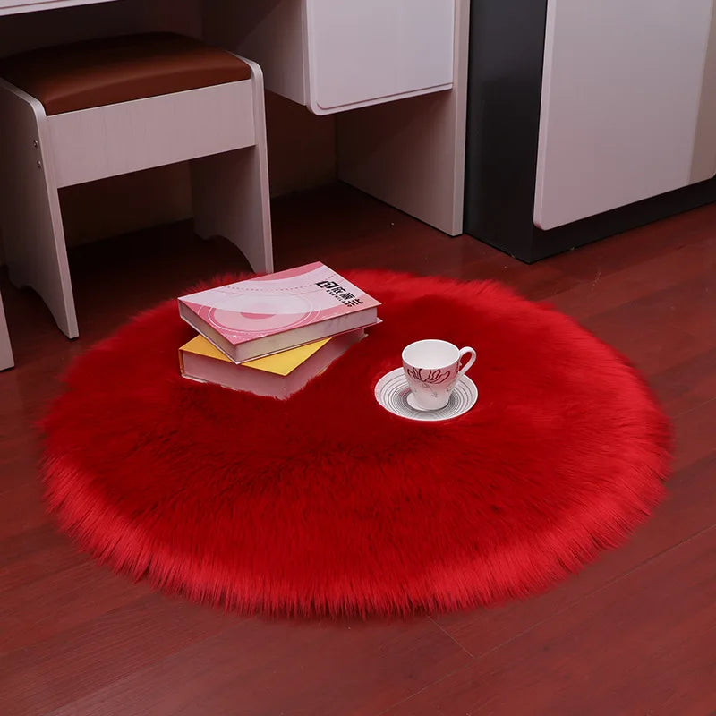 Tapis Rond Poil long Rouge