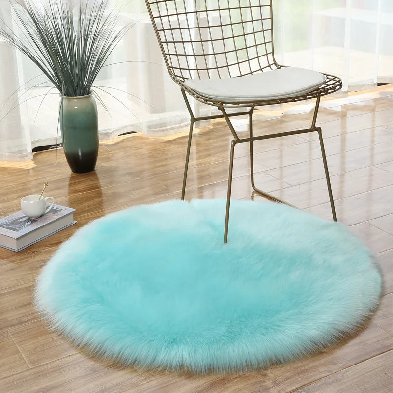 Tapis Rond Shaggy Cyan