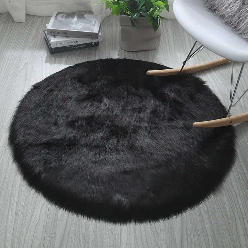 Tapis Rond Shaggy Noir
