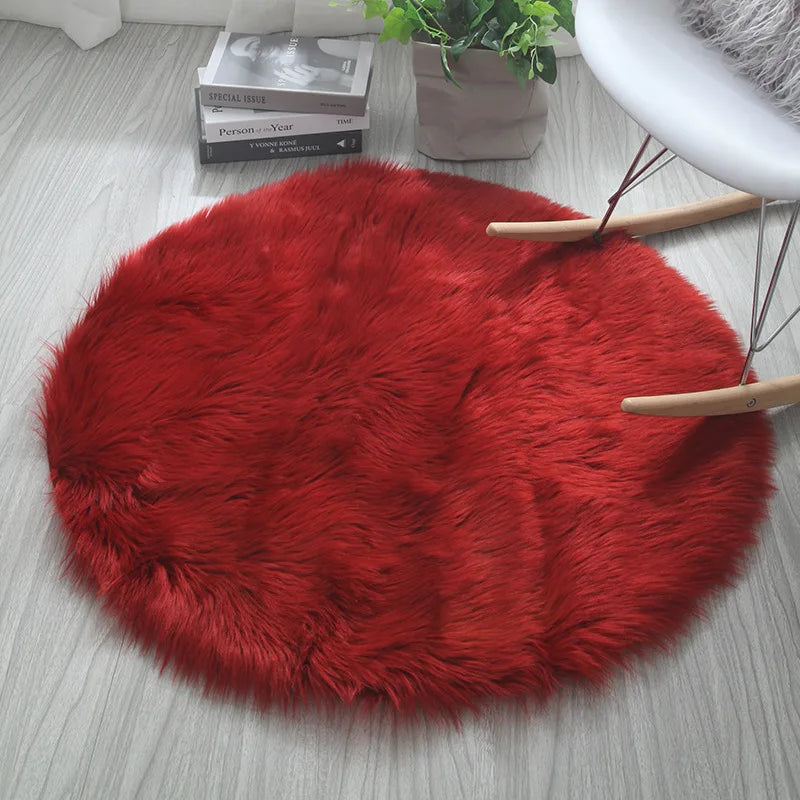 Tapis Rond Shaggy Rouge