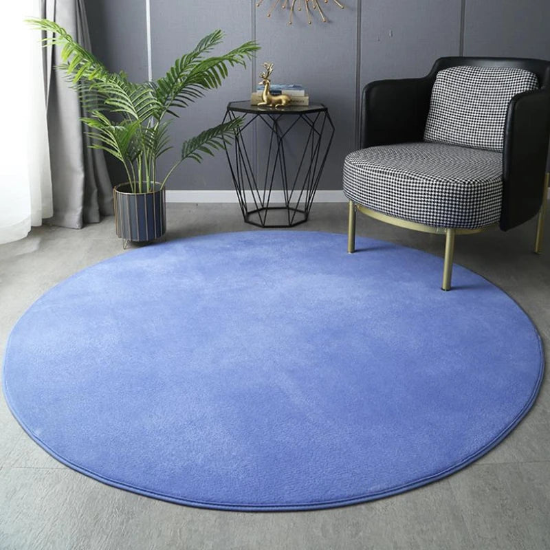 Tapis Rond Velours Bleu