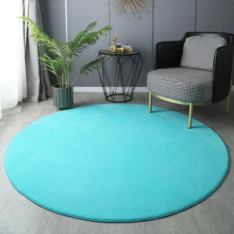 Tapis Rond Velours Cyan