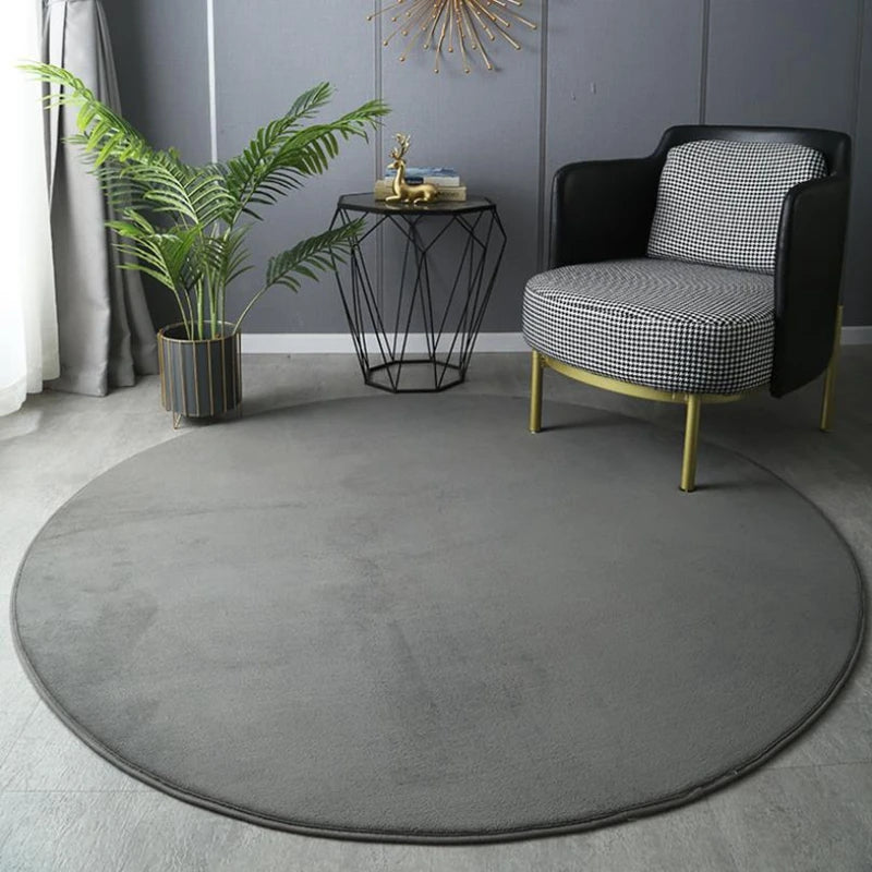 Tapis Rond Velours Gris Foncé