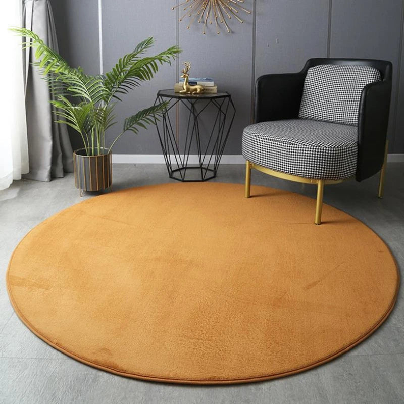 Tapis Rond Velours Marron Clair