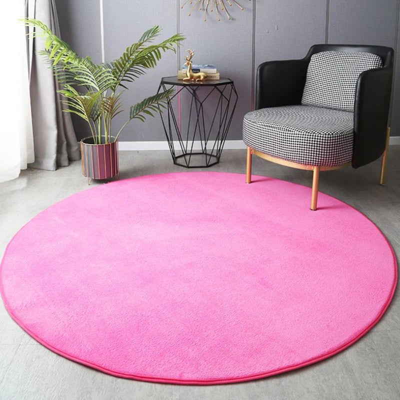 Tapis Rond Velours Rose