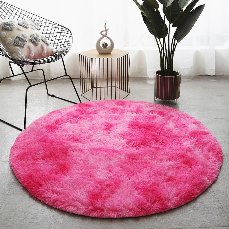 Tapis Salon Rond Rose Fuchsia