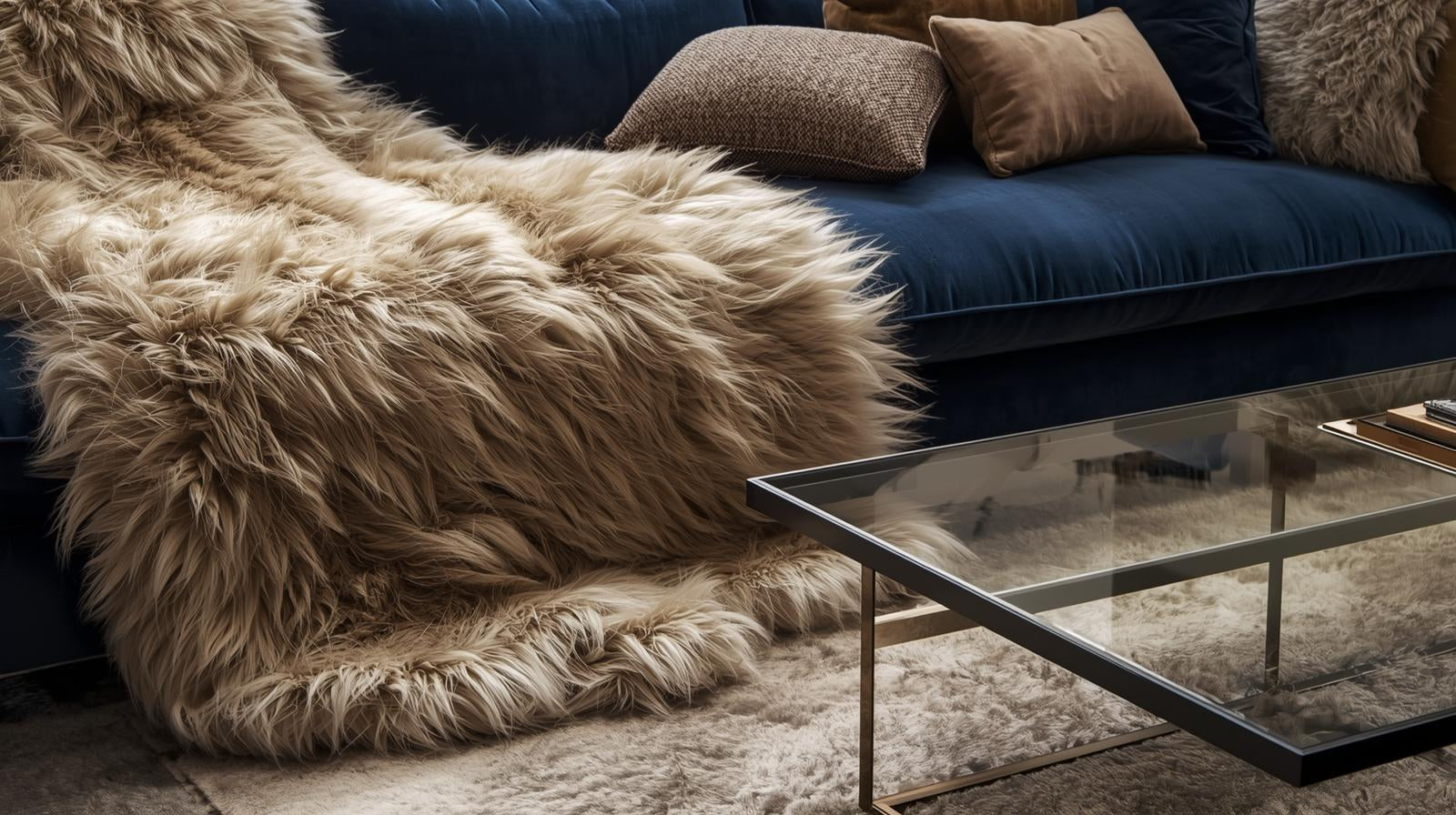 Tapis en fausse fourrure canapé