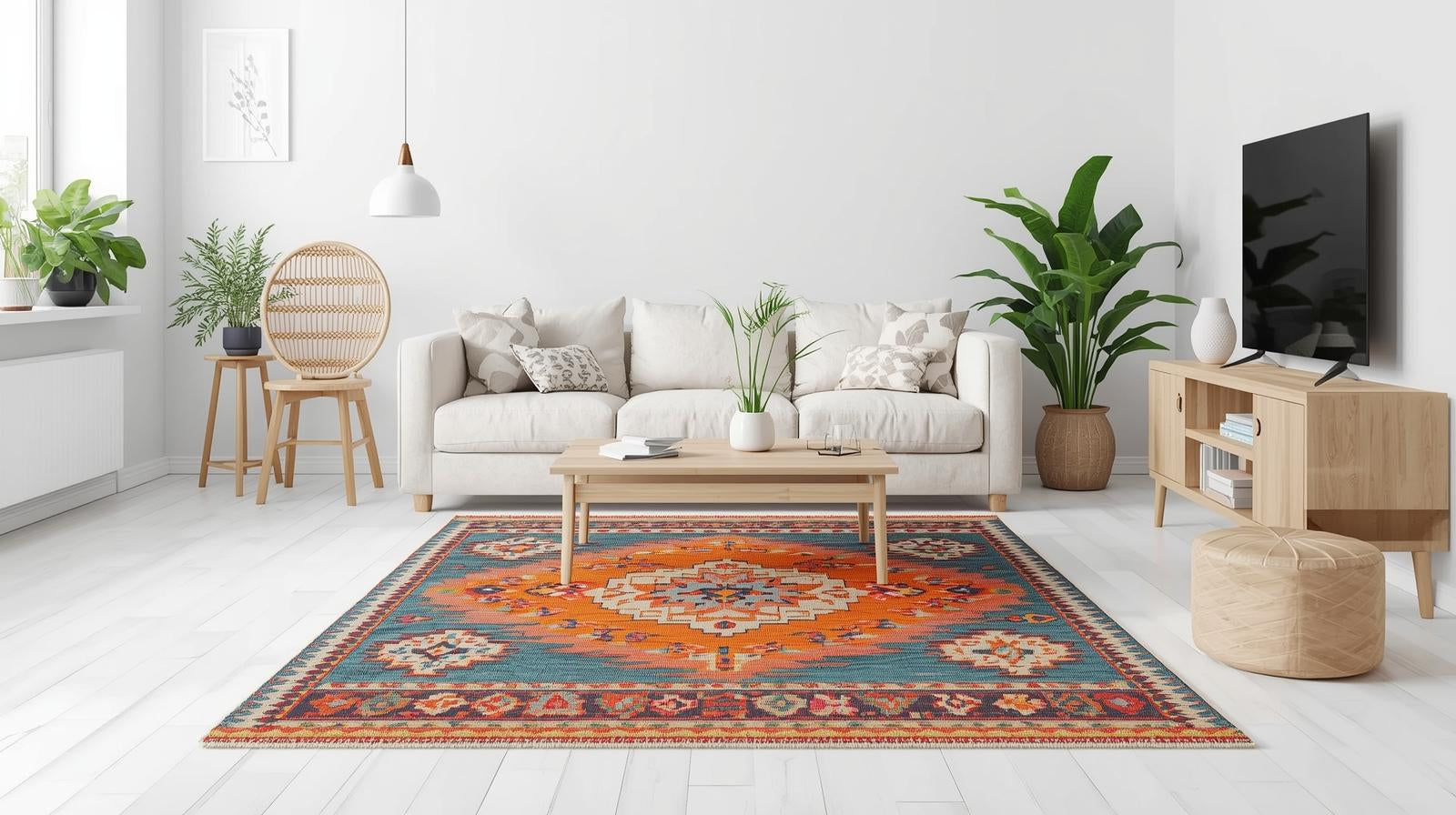Tapis Kilim multicolore salon