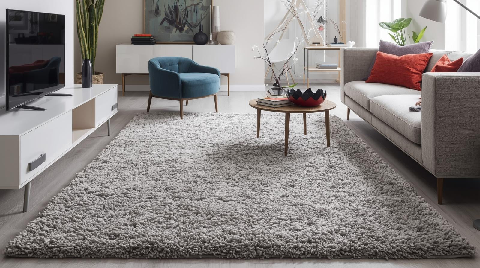 Tapis gris dans salon contenporain 